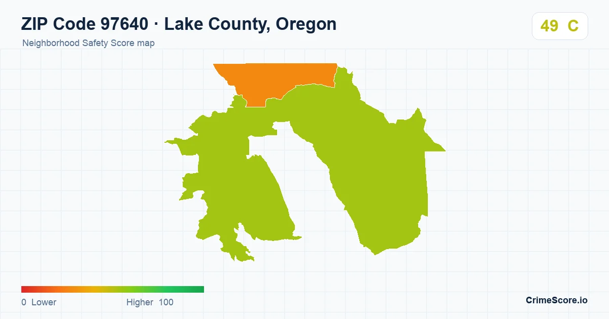 ZIP Code 97640 in Lake County, Oregon neighborhood Safety Score map
