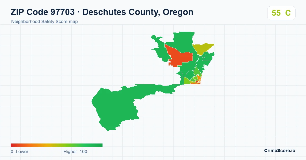 ZIP Code 97703 in Deschutes County, Oregon neighborhood Safety Score map