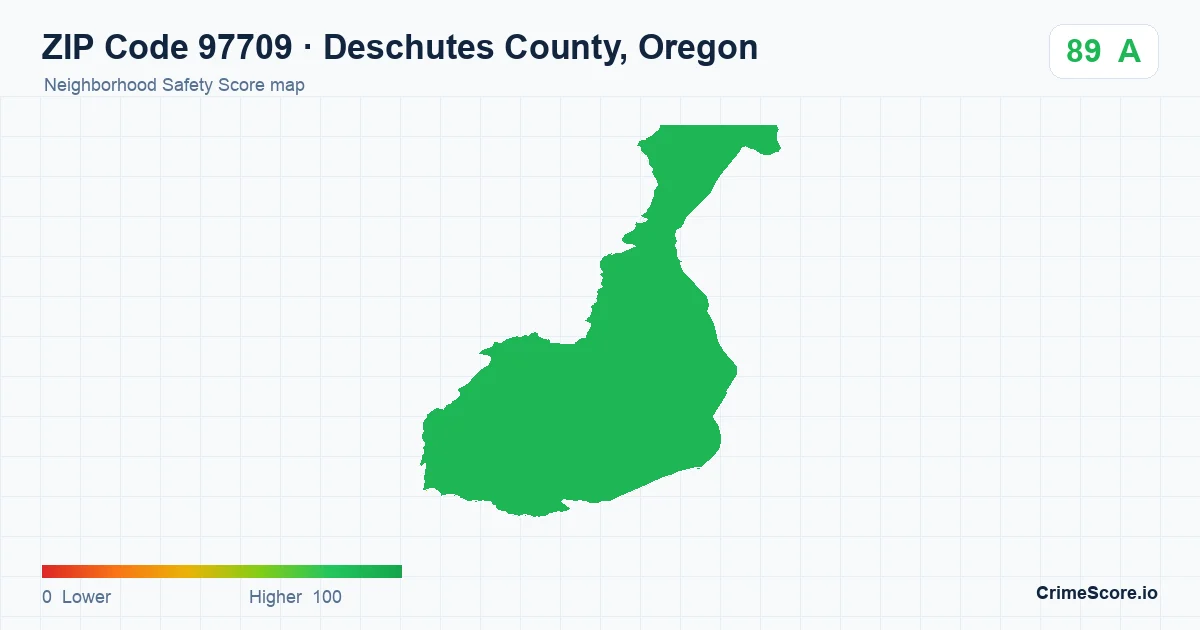 ZIP Code 97709 in Deschutes County, Oregon neighborhood Safety Score map