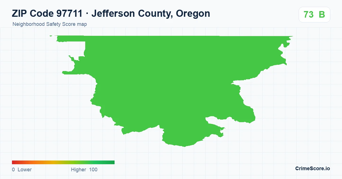 ZIP Code 97711 in Jefferson County, Oregon neighborhood Safety Score map