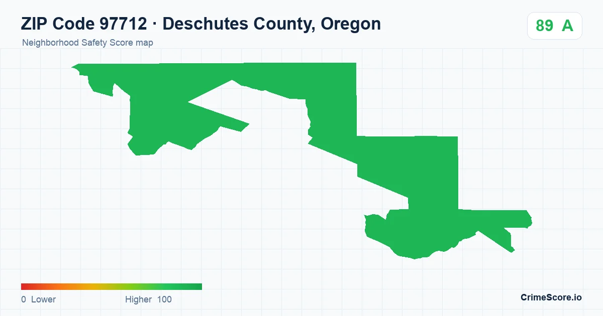 ZIP Code 97712 in Deschutes County, Oregon neighborhood Safety Score map