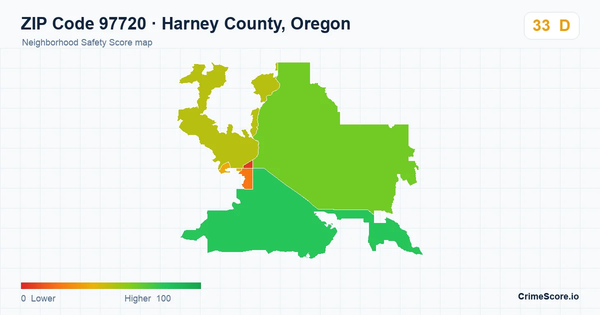 ZIP Code 97720 in Harney County, Oregon neighborhood Safety Score map