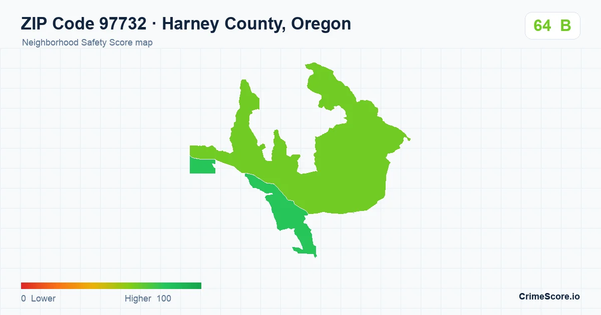 ZIP Code 97732 in Harney County, Oregon neighborhood Safety Score map