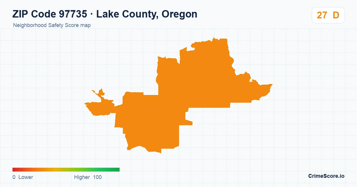 ZIP Code 97735 in Lake County, Oregon neighborhood Safety Score map