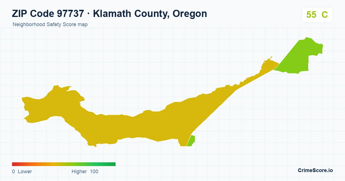 ZIP Code 97737 in Klamath County, Oregon neighborhood Safety Score map