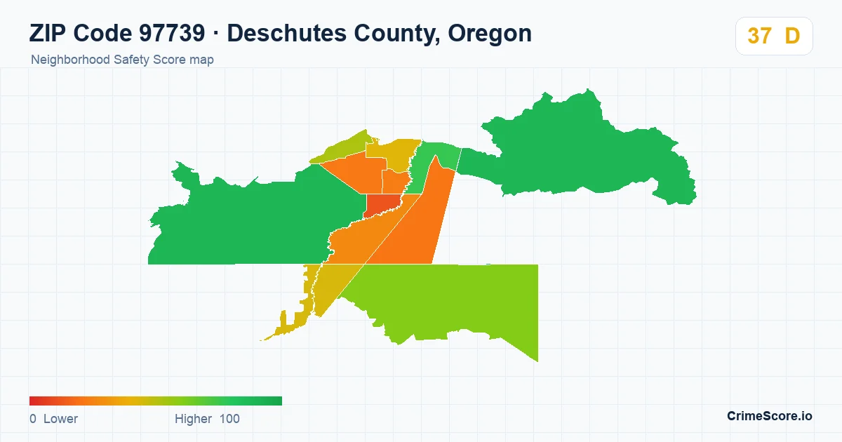 ZIP Code 97739 in Deschutes County, Oregon neighborhood Safety Score map
