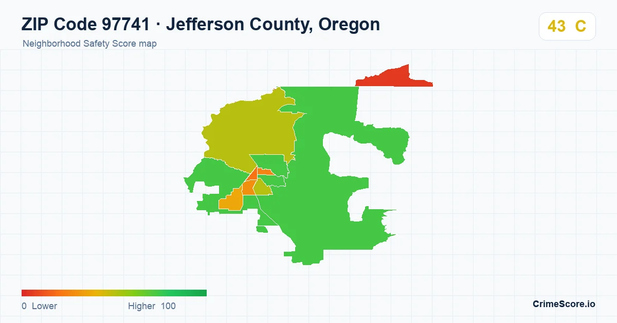 ZIP Code 97741 in Jefferson County, Oregon neighborhood Safety Score map