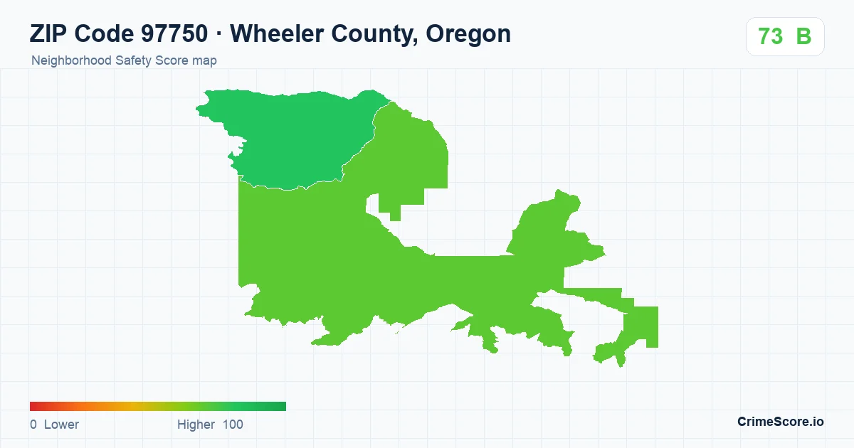 ZIP Code 97750 in Wheeler County, Oregon neighborhood Safety Score map