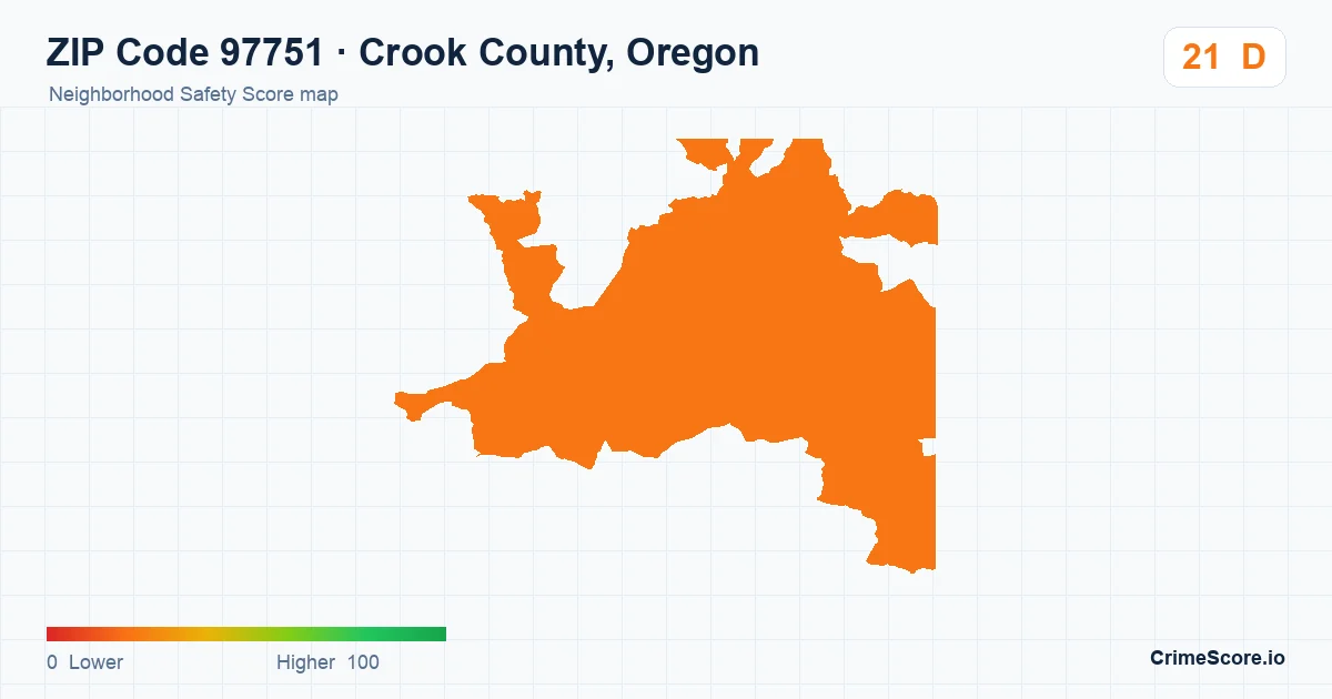 ZIP Code 97751 in Crook County, Oregon neighborhood Safety Score map