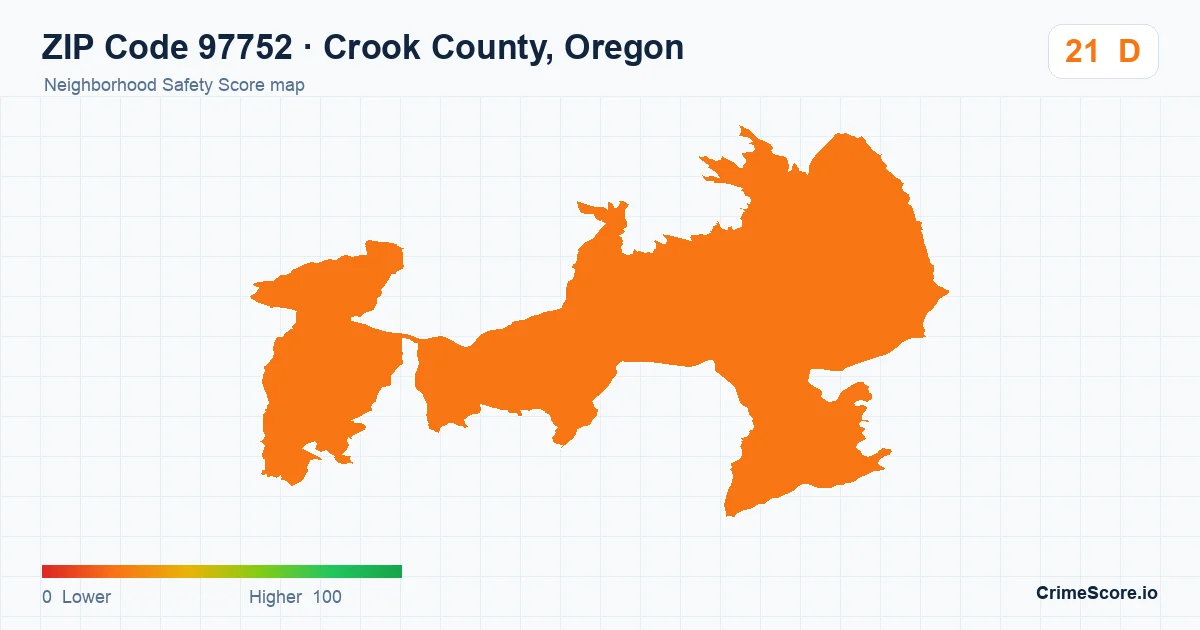 ZIP Code 97752 in Crook County, Oregon neighborhood Safety Score map