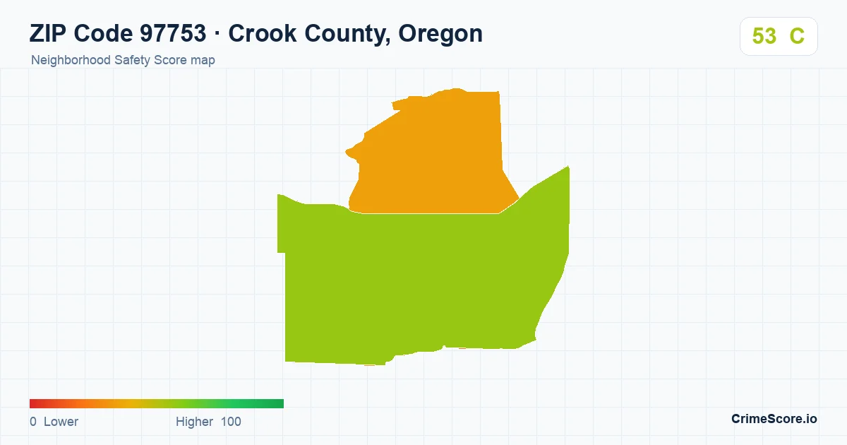 ZIP Code 97753 in Crook County, Oregon neighborhood Safety Score map