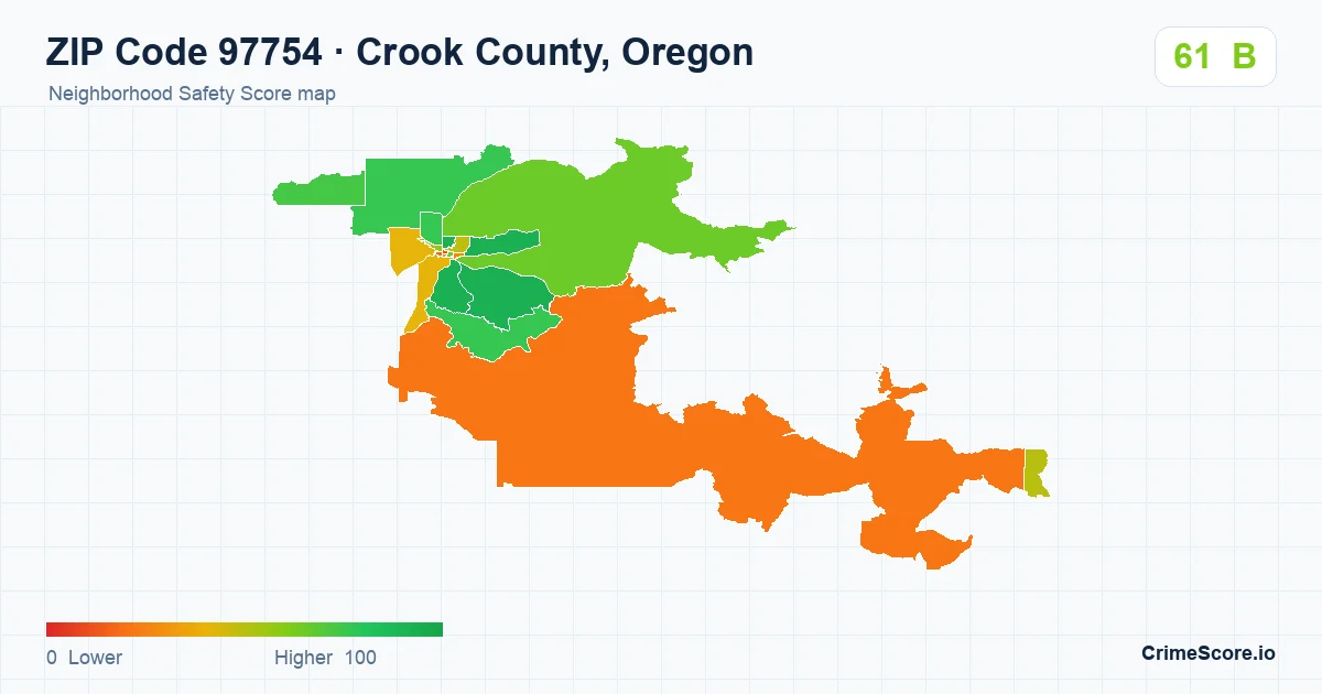 ZIP Code 97754 in Crook County, Oregon neighborhood Safety Score map