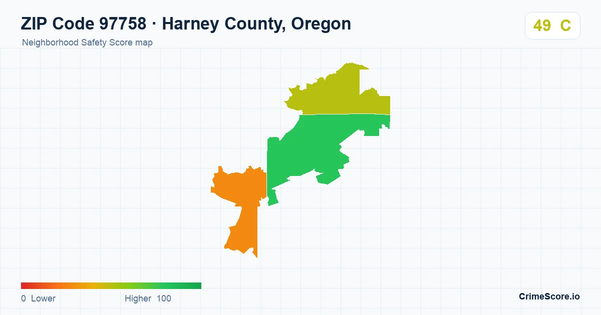 ZIP Code 97758 in Harney County, Oregon neighborhood Safety Score map