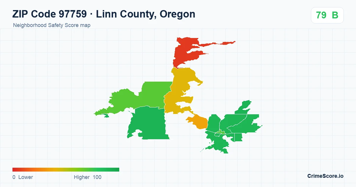 ZIP Code 97759 in Linn County, Oregon neighborhood Safety Score map