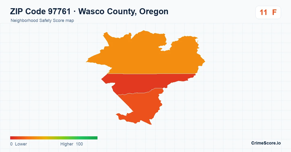 ZIP Code 97761 in Wasco County, Oregon neighborhood Safety Score map