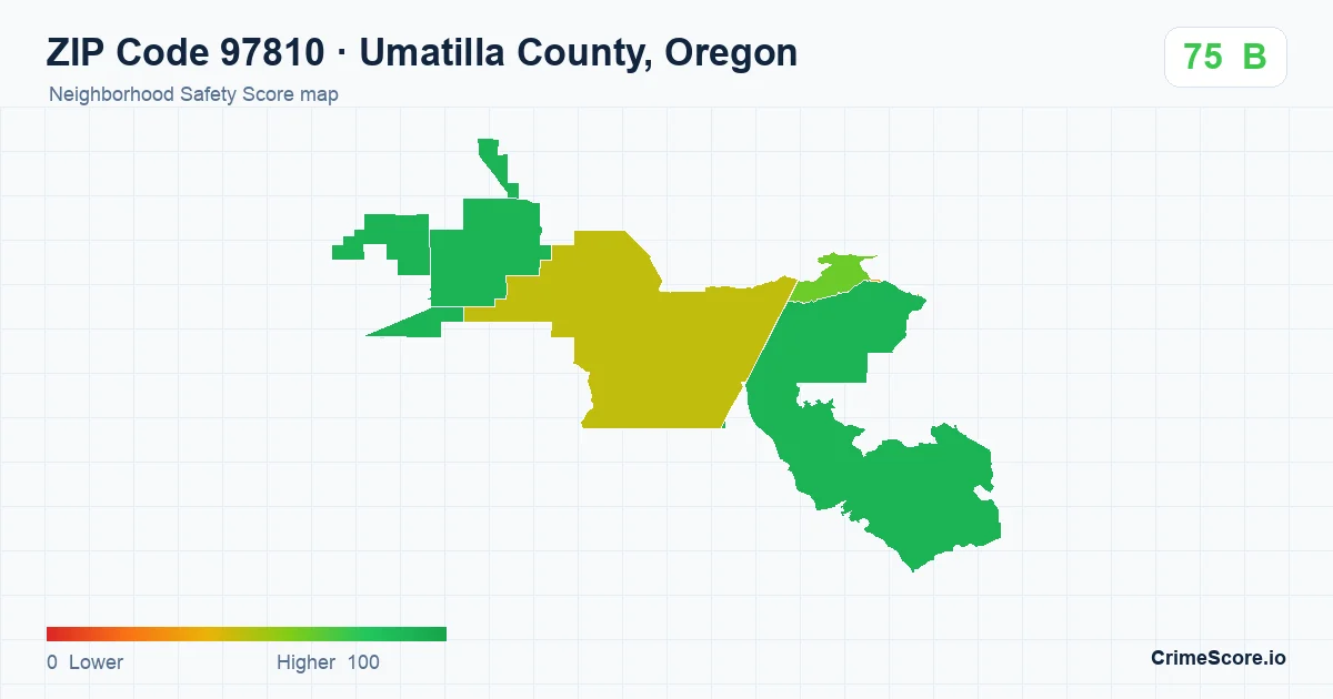 ZIP Code 97810 in Umatilla County, Oregon neighborhood Safety Score map