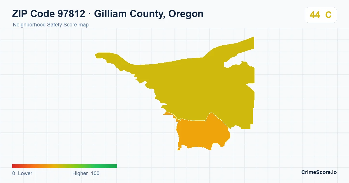 ZIP Code 97812 in Gilliam County, Oregon neighborhood Safety Score map