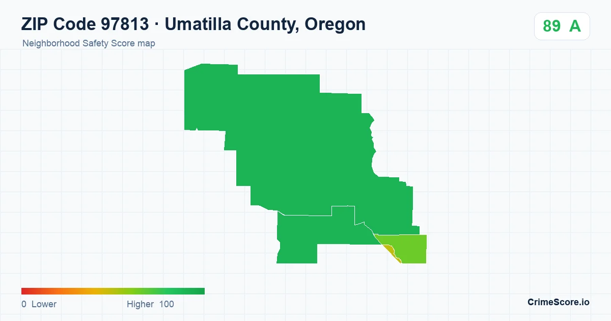 ZIP Code 97813 in Umatilla County, Oregon neighborhood Safety Score map