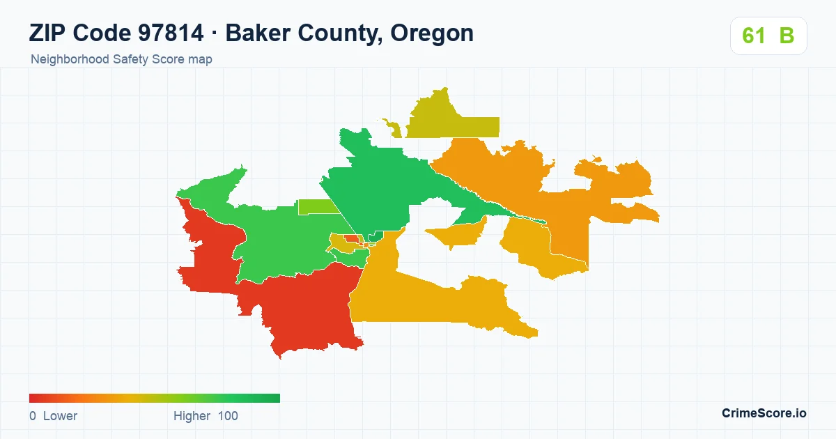 ZIP Code 97814 in Baker County, Oregon neighborhood Safety Score map