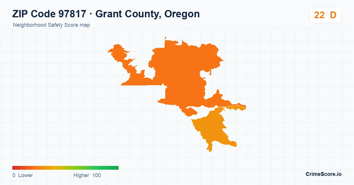 ZIP Code 97817 in Grant County, Oregon neighborhood Safety Score map