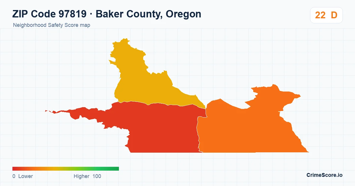 ZIP Code 97819 in Baker County, Oregon neighborhood Safety Score map
