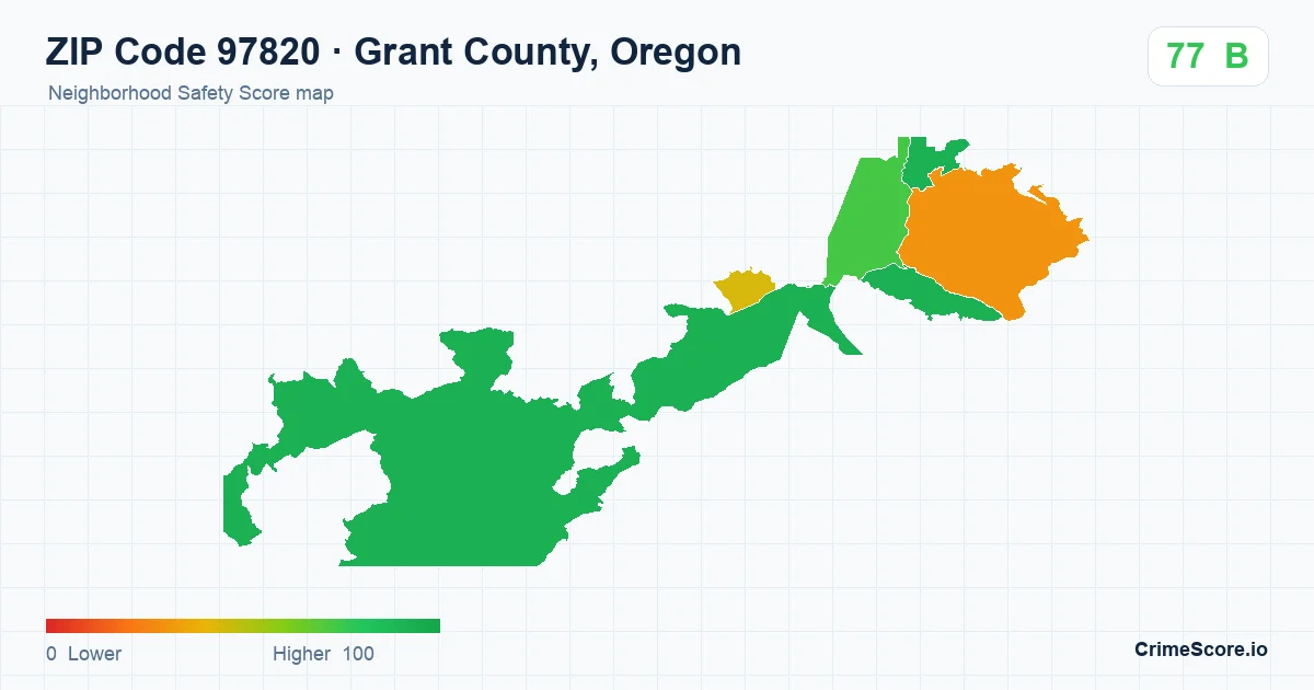 ZIP Code 97820 in Grant County, Oregon neighborhood Safety Score map