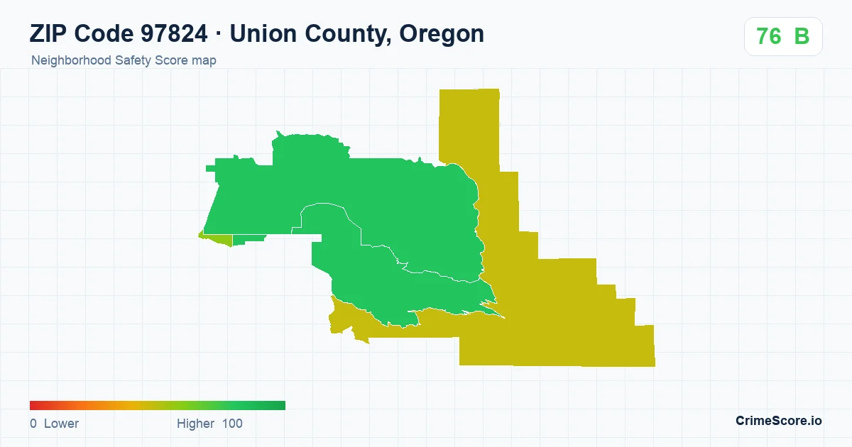ZIP Code 97824 in Union County, Oregon neighborhood Safety Score map