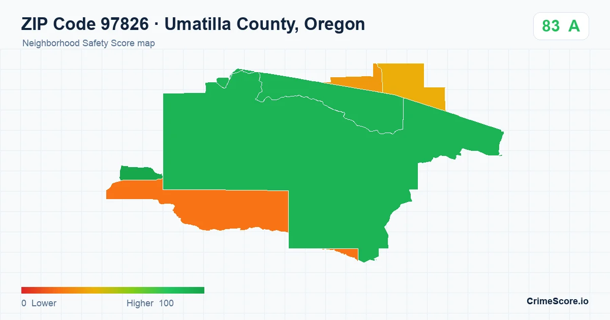 ZIP Code 97826 in Umatilla County, Oregon neighborhood Safety Score map
