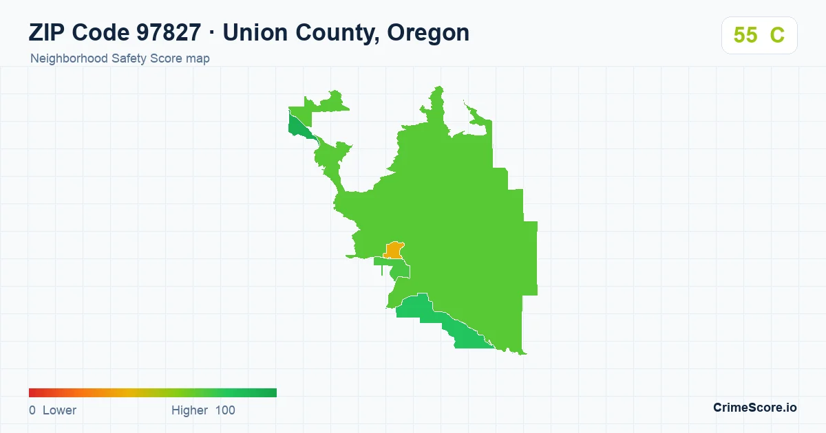 ZIP Code 97827 in Union County, Oregon neighborhood Safety Score map