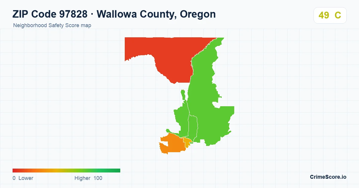 ZIP Code 97828 in Wallowa County, Oregon neighborhood Safety Score map
