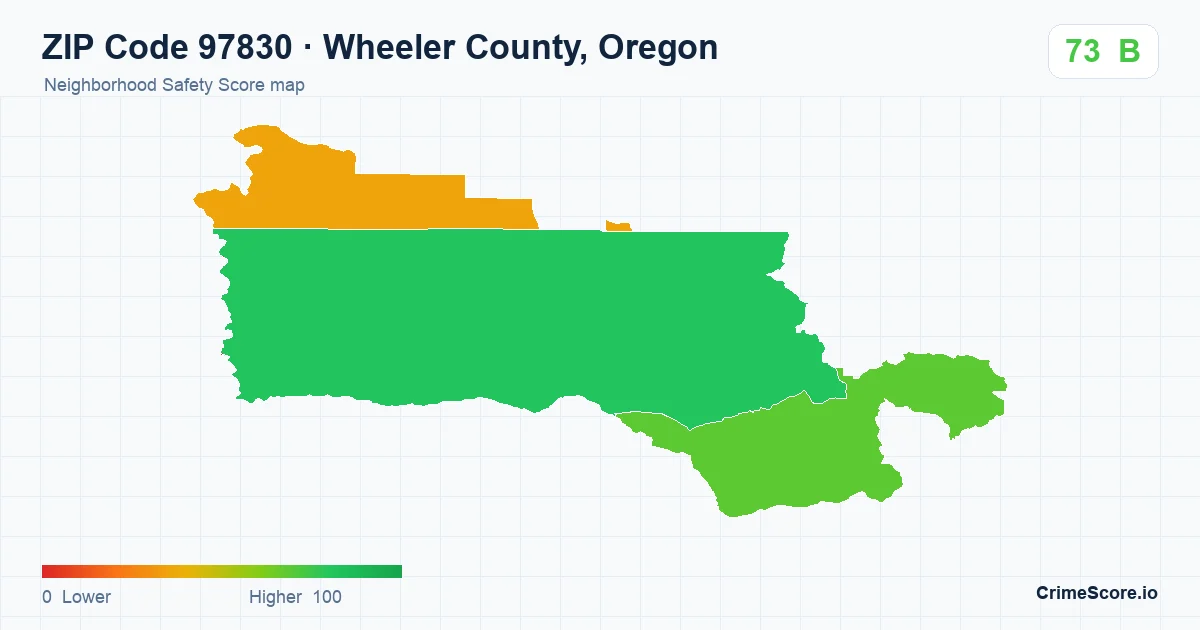 ZIP Code 97830 in Wheeler County, Oregon neighborhood Safety Score map
