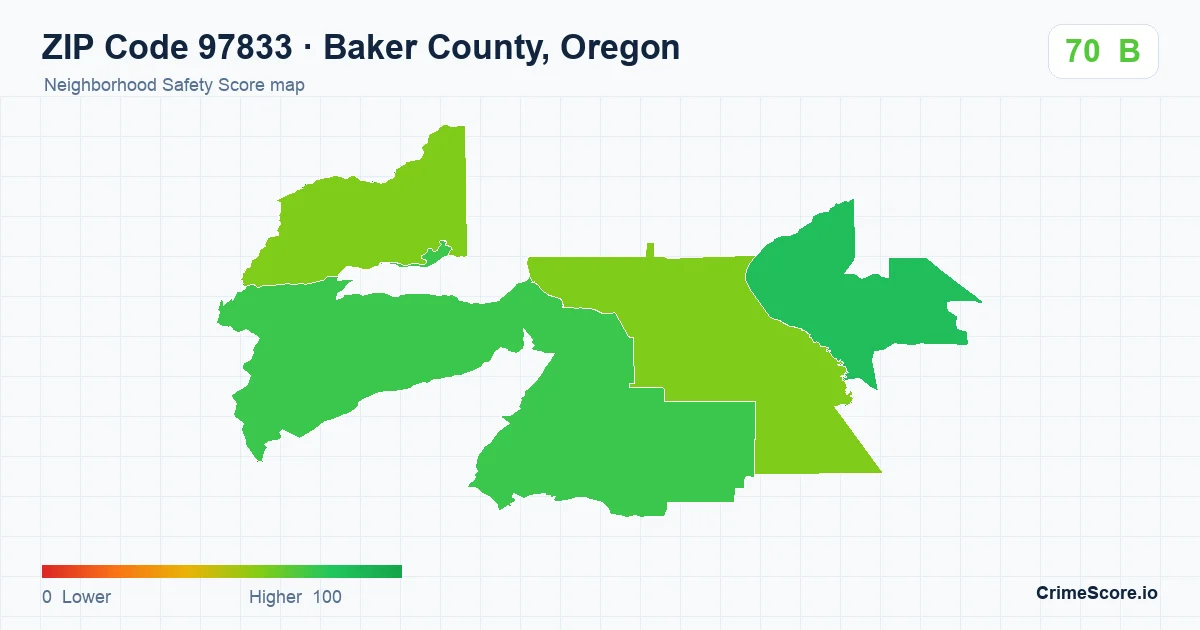 ZIP Code 97833 in Baker County, Oregon neighborhood Safety Score map