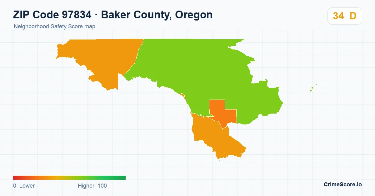 ZIP Code 97834 in Baker County, Oregon neighborhood Safety Score map