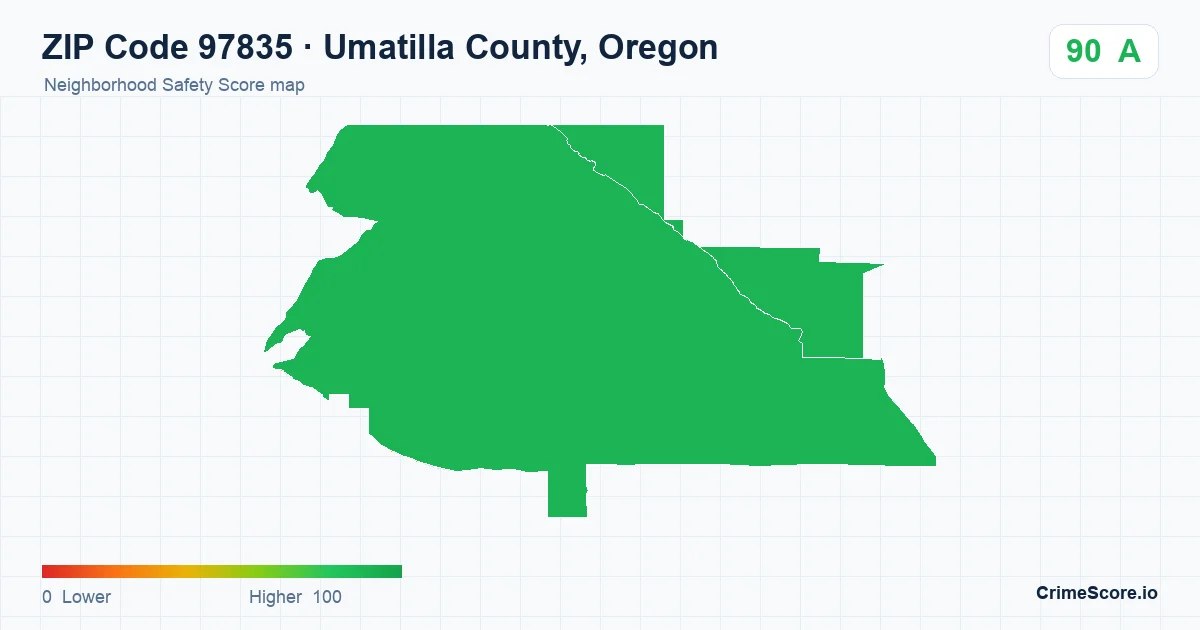 ZIP Code 97835 in Umatilla County, Oregon neighborhood Safety Score map