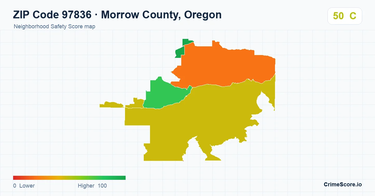 ZIP Code 97836 in Morrow County, Oregon neighborhood Safety Score map