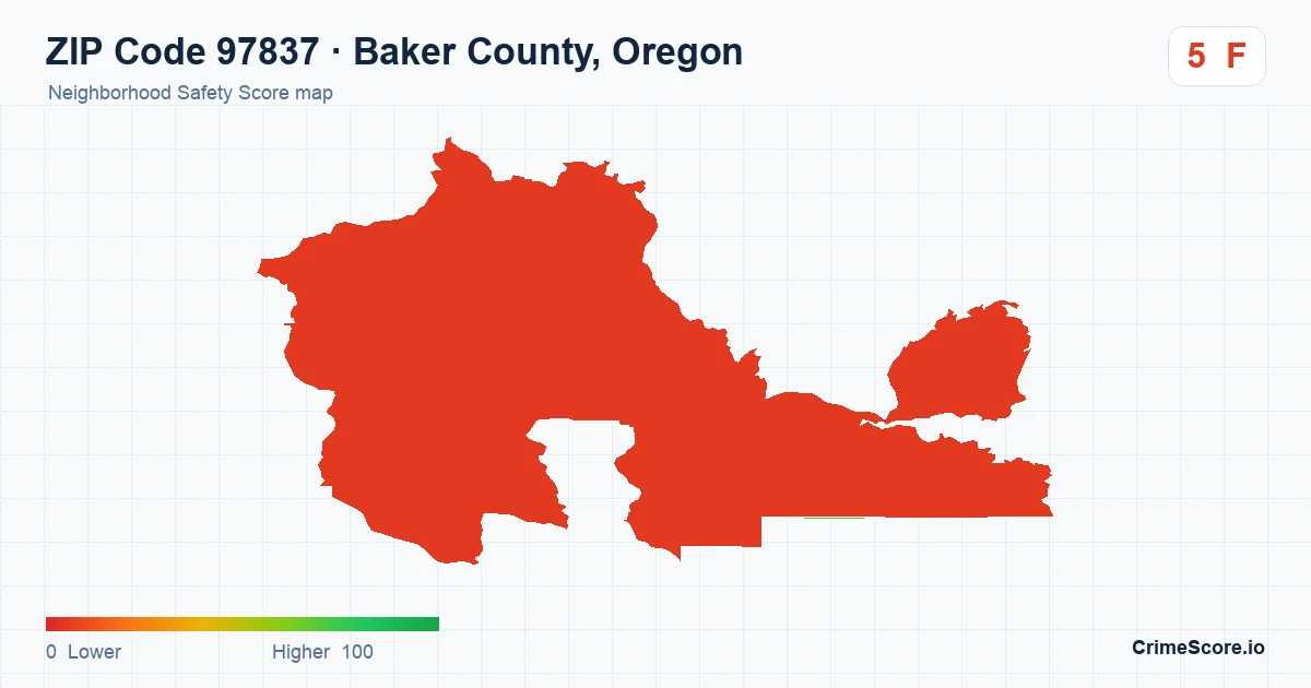 ZIP Code 97837 in Baker County, Oregon neighborhood Safety Score map