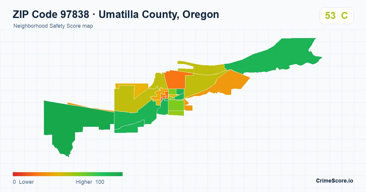 ZIP Code 97838 in Umatilla County, Oregon neighborhood Safety Score map