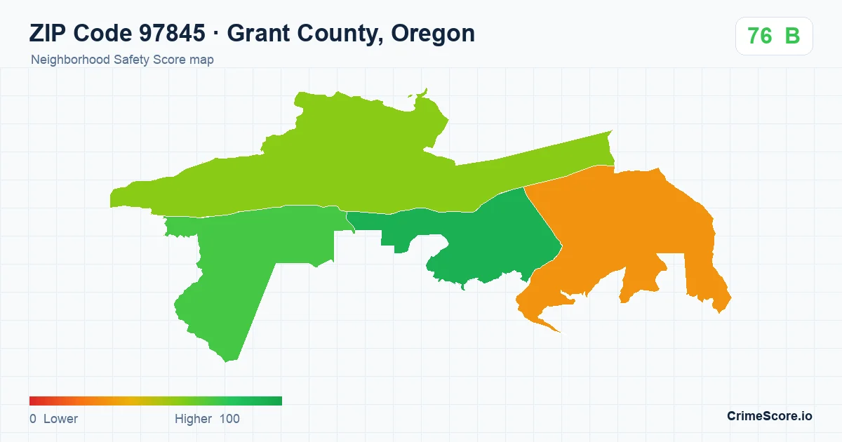 ZIP Code 97845 in Grant County, Oregon neighborhood Safety Score map