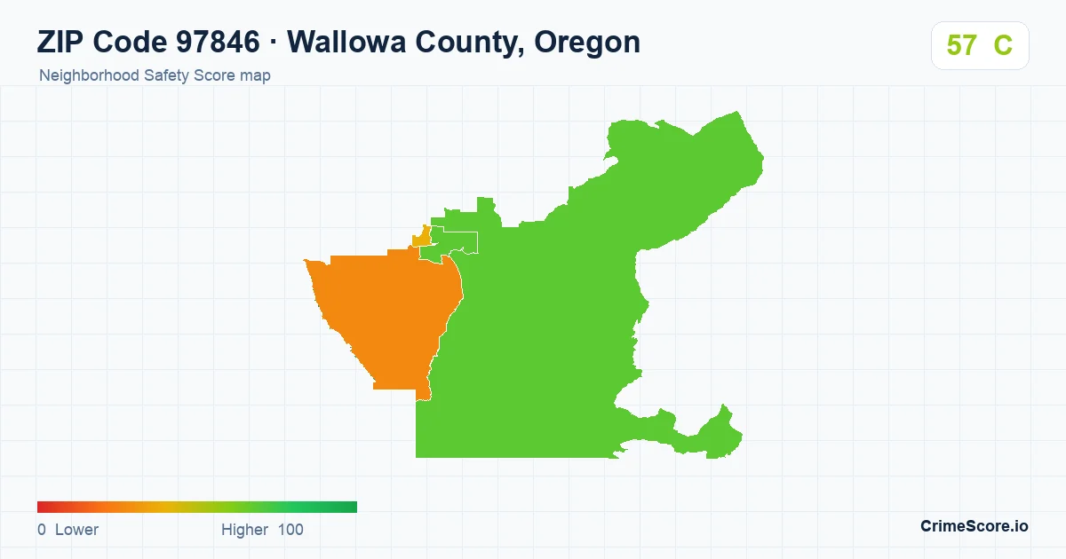 ZIP Code 97846 in Wallowa County, Oregon neighborhood Safety Score map