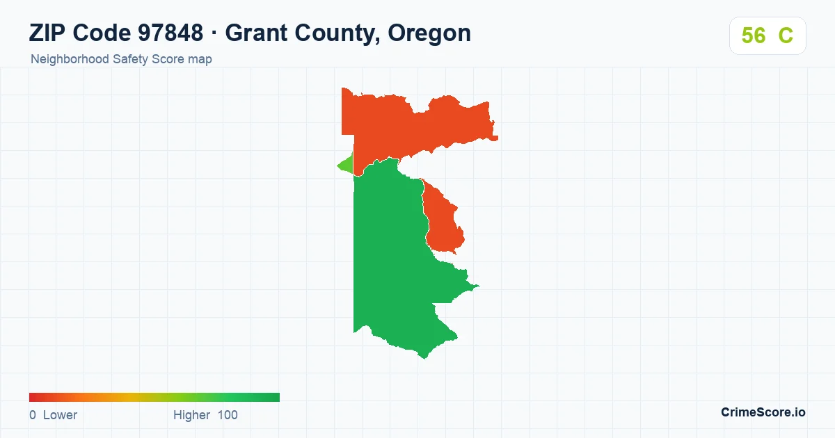 ZIP Code 97848 in Grant County, Oregon neighborhood Safety Score map