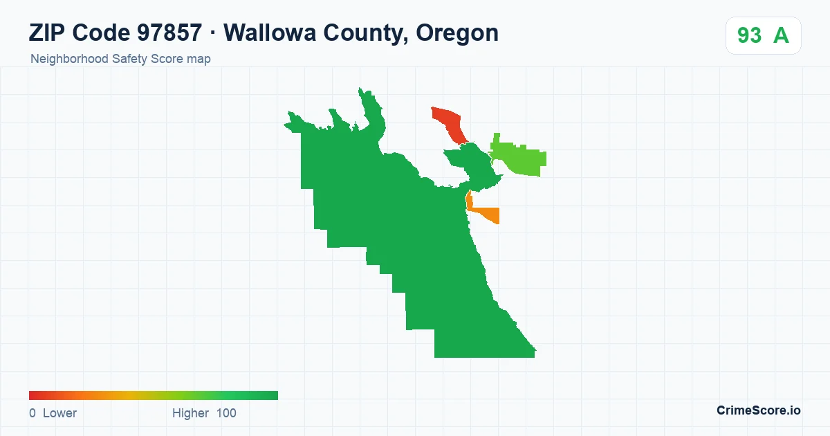 ZIP Code 97857 in Wallowa County, Oregon neighborhood Safety Score map