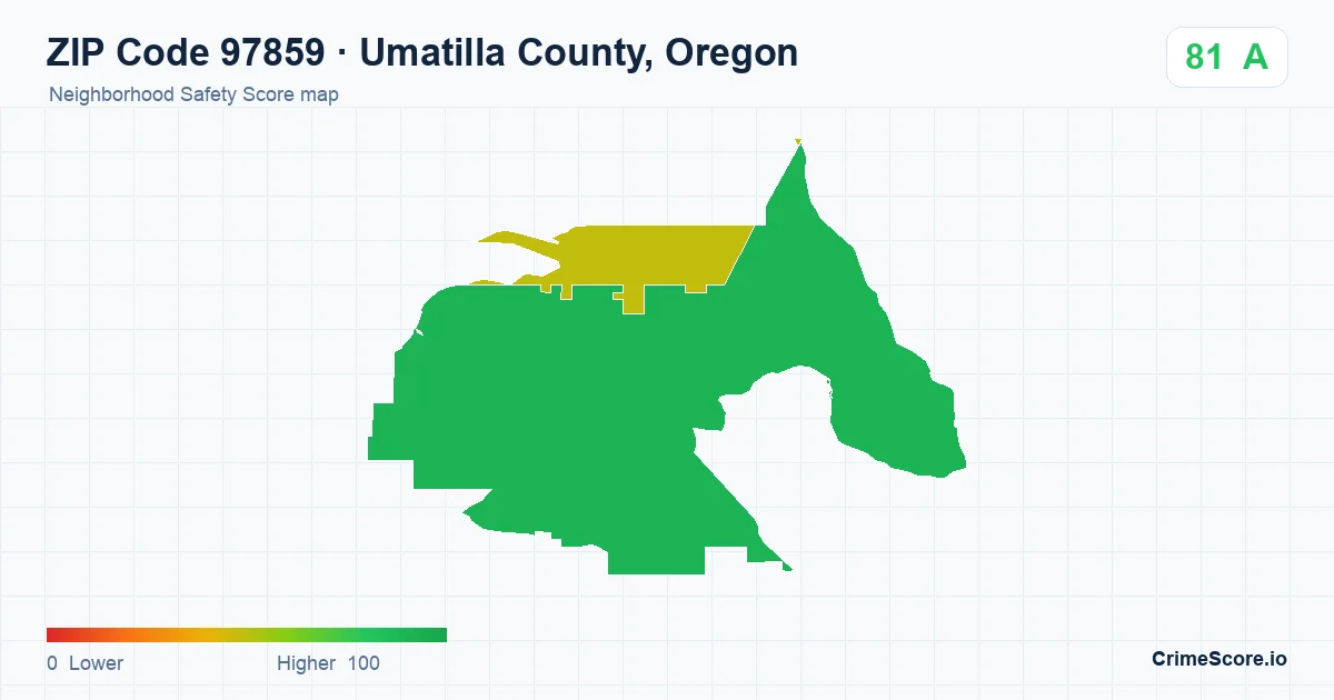ZIP Code 97859 in Umatilla County, Oregon neighborhood Safety Score map