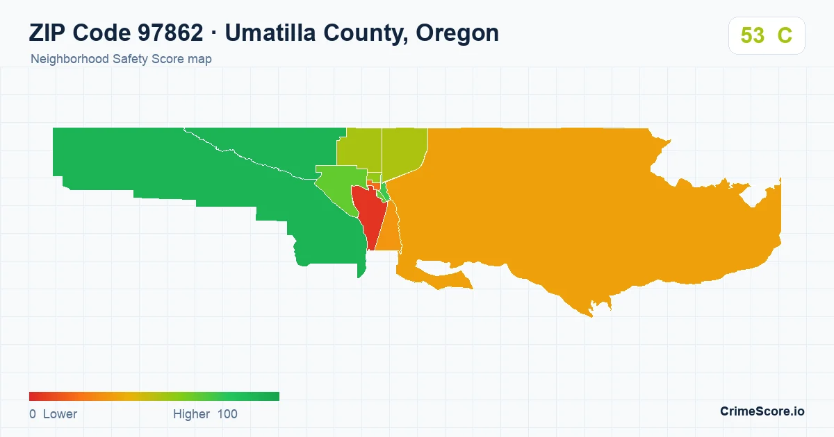 ZIP Code 97862 in Umatilla County, Oregon neighborhood Safety Score map