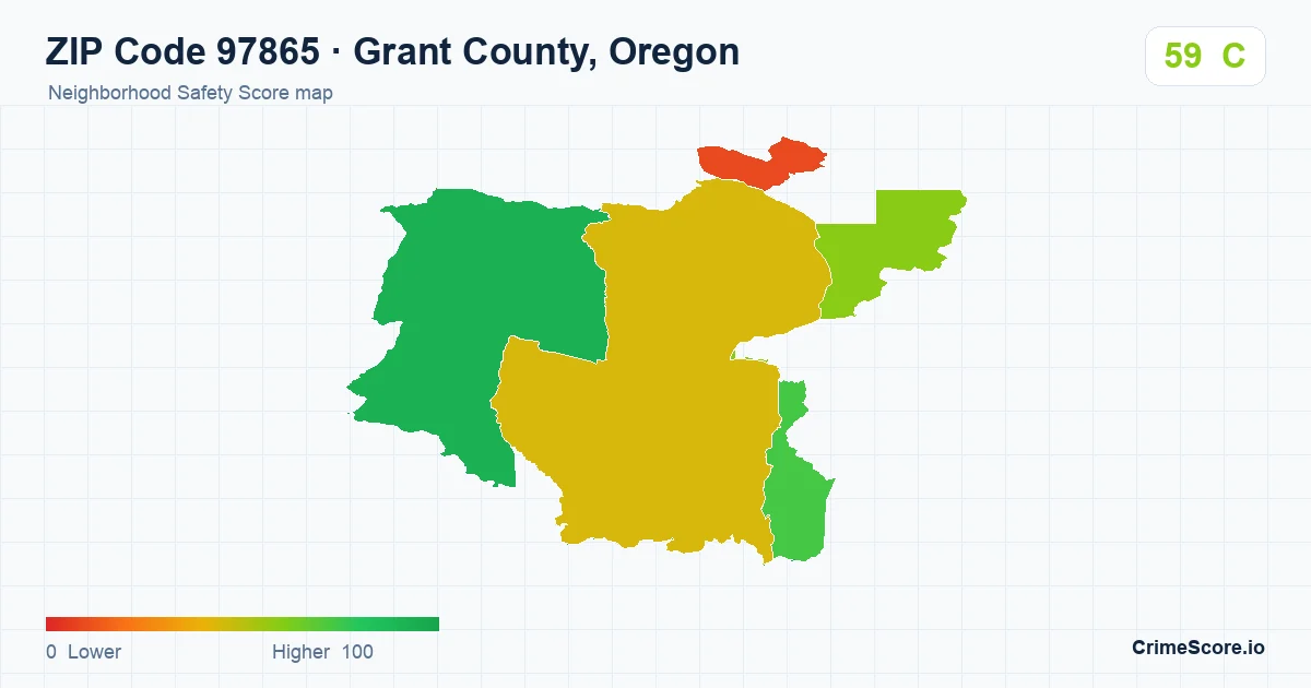 ZIP Code 97865 in Grant County, Oregon neighborhood Safety Score map