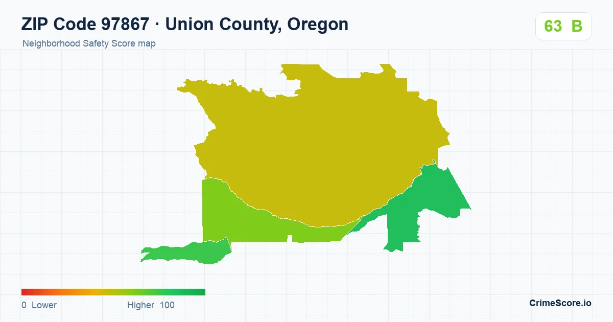 ZIP Code 97867 in Union County, Oregon neighborhood Safety Score map