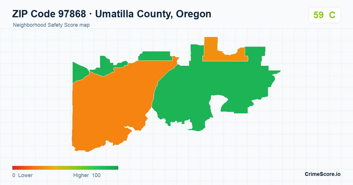 ZIP Code 97868 in Umatilla County, Oregon neighborhood Safety Score map