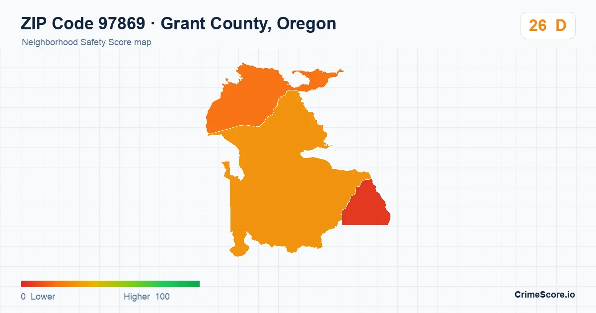 ZIP Code 97869 in Grant County, Oregon neighborhood Safety Score map