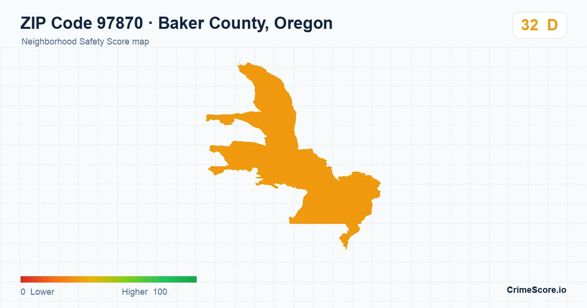 ZIP Code 97870 in Baker County, Oregon neighborhood Safety Score map