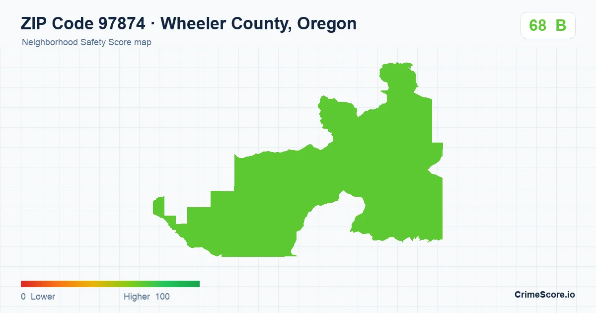ZIP Code 97874 in Wheeler County, Oregon neighborhood Safety Score map