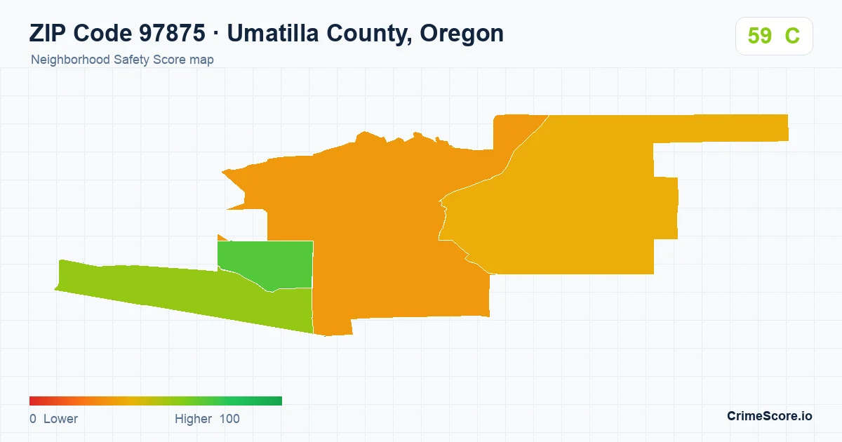 ZIP Code 97875 in Umatilla County, Oregon neighborhood Safety Score map